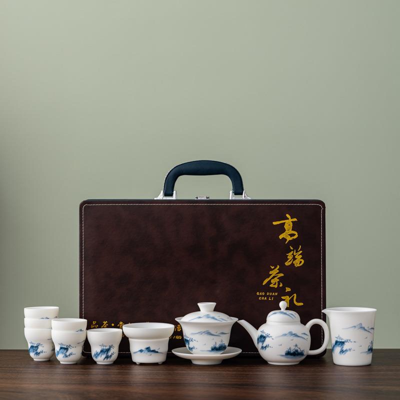 中国白陶厂手瓷绘素烧脂玉瓷茶具套装商务公司手绘素烧家年会高档