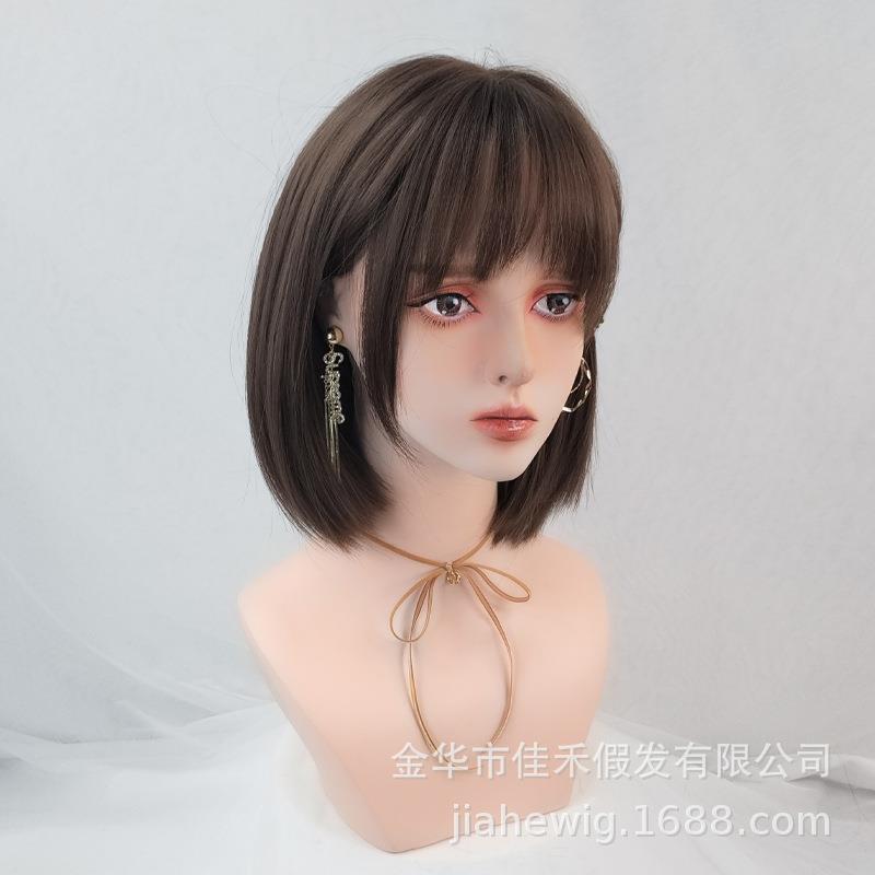 新款直销女士短直发学生圆脸自然微卷整顶假发气质修脸波波bobo头