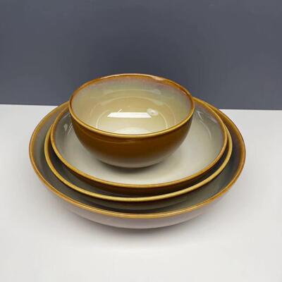 网红仓库酒店餐具蜜糖釉曼谷棕面碗新骨瓷菜盘家用汤盘草帽盘深盘