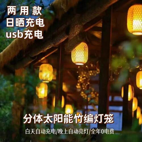WWA分体太阳笼能竹编灯外防水仿古民宿走廊户意装饰竹编吊禅灯灯