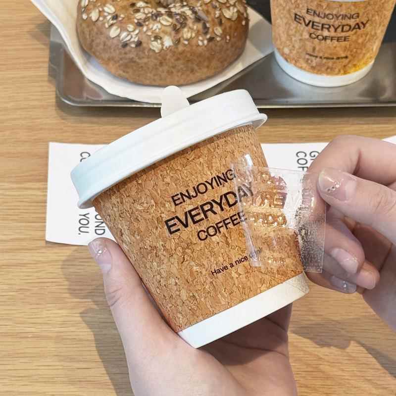 咖啡纸杯转印贴纸一次性软木皮杯子咖啡热饮杯外卖打包杯整箱