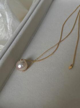 chomelkinsey珍珠一颗项链女天然淡水灰粉大颗吊坠小众法式锁骨链