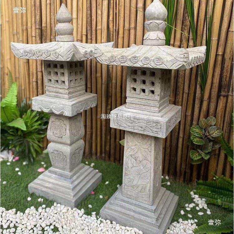 仿古石雕青石灯石灯笼日式庭院中式园林别墅酒店户外太阳能石头灯