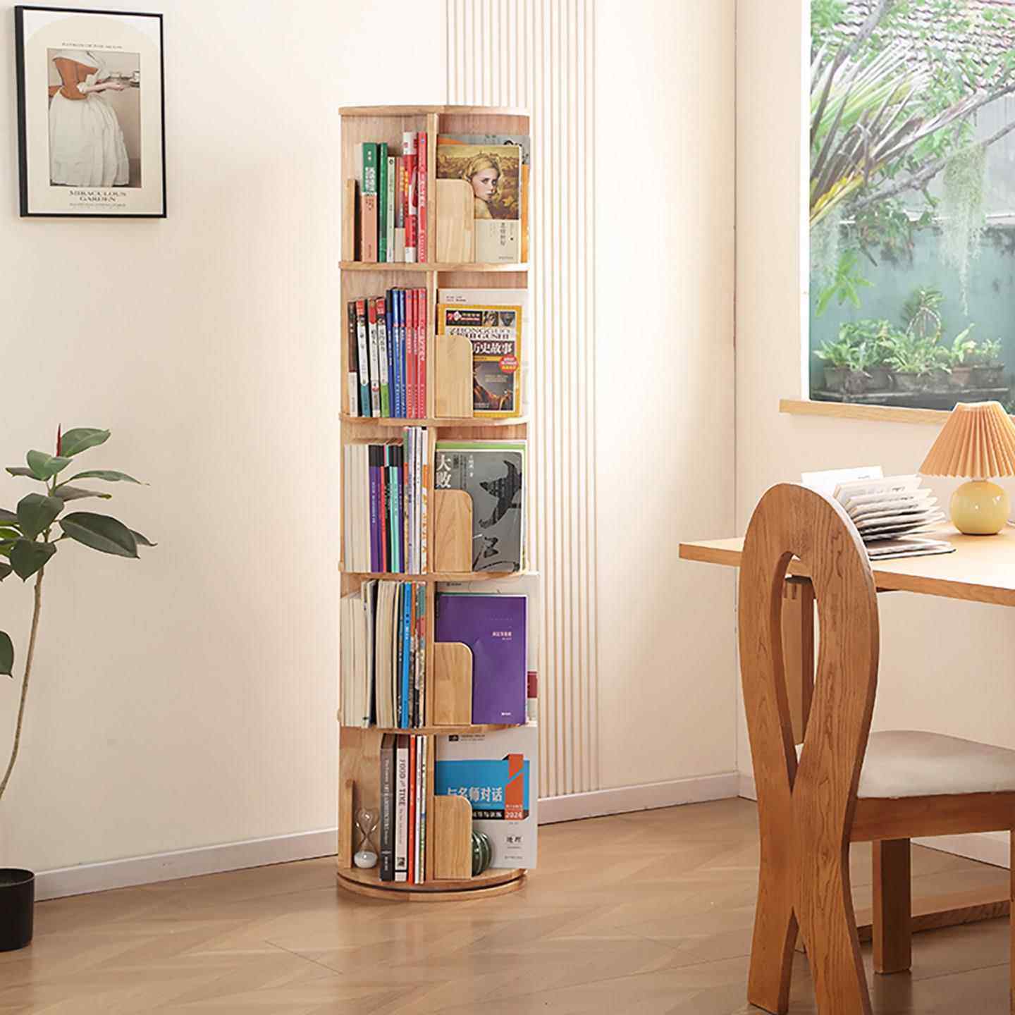全实木旋转书架360度大容量多层书柜家用卧室书房客厅置物架落地