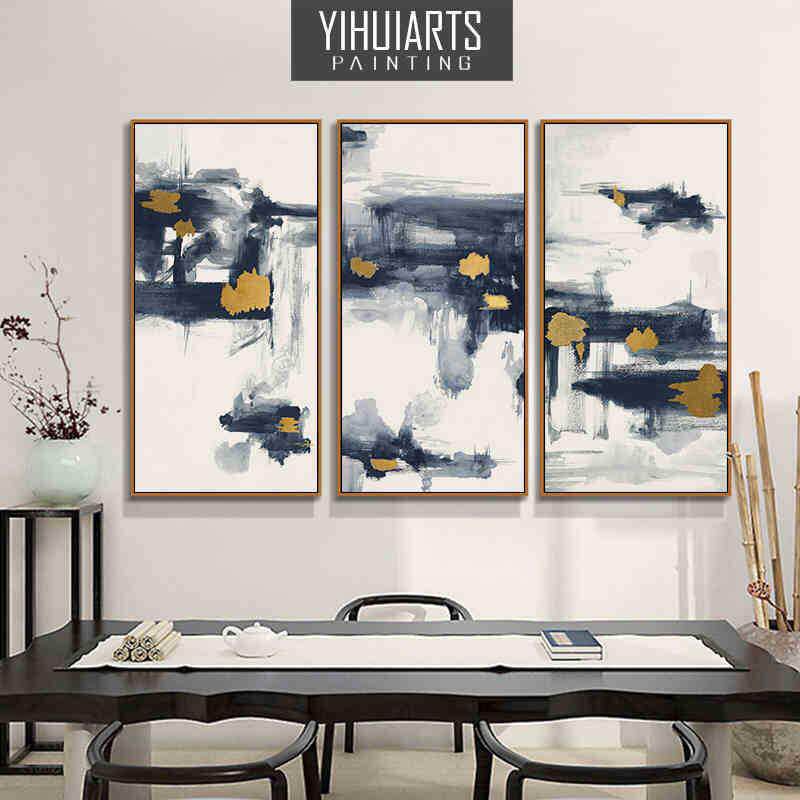 手绘油画纯手工现代客厅建议三联玄关抽象装饰画竖版餐厅挂画