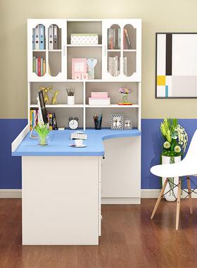 0J蓝色书转角书桌架一体电脑式家用简带0111约台经济儿童书桌书柜