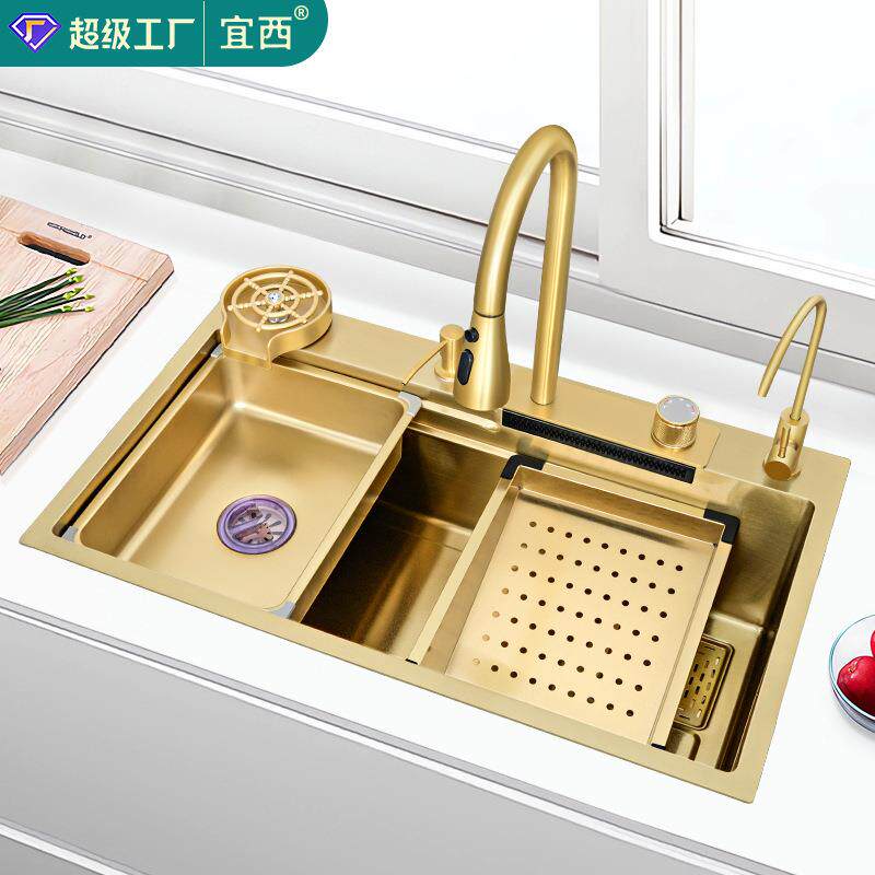金色304不锈钢水槽洗菜盆大单槽台中下盆厨房洗菜池洗碗池洗碗槽