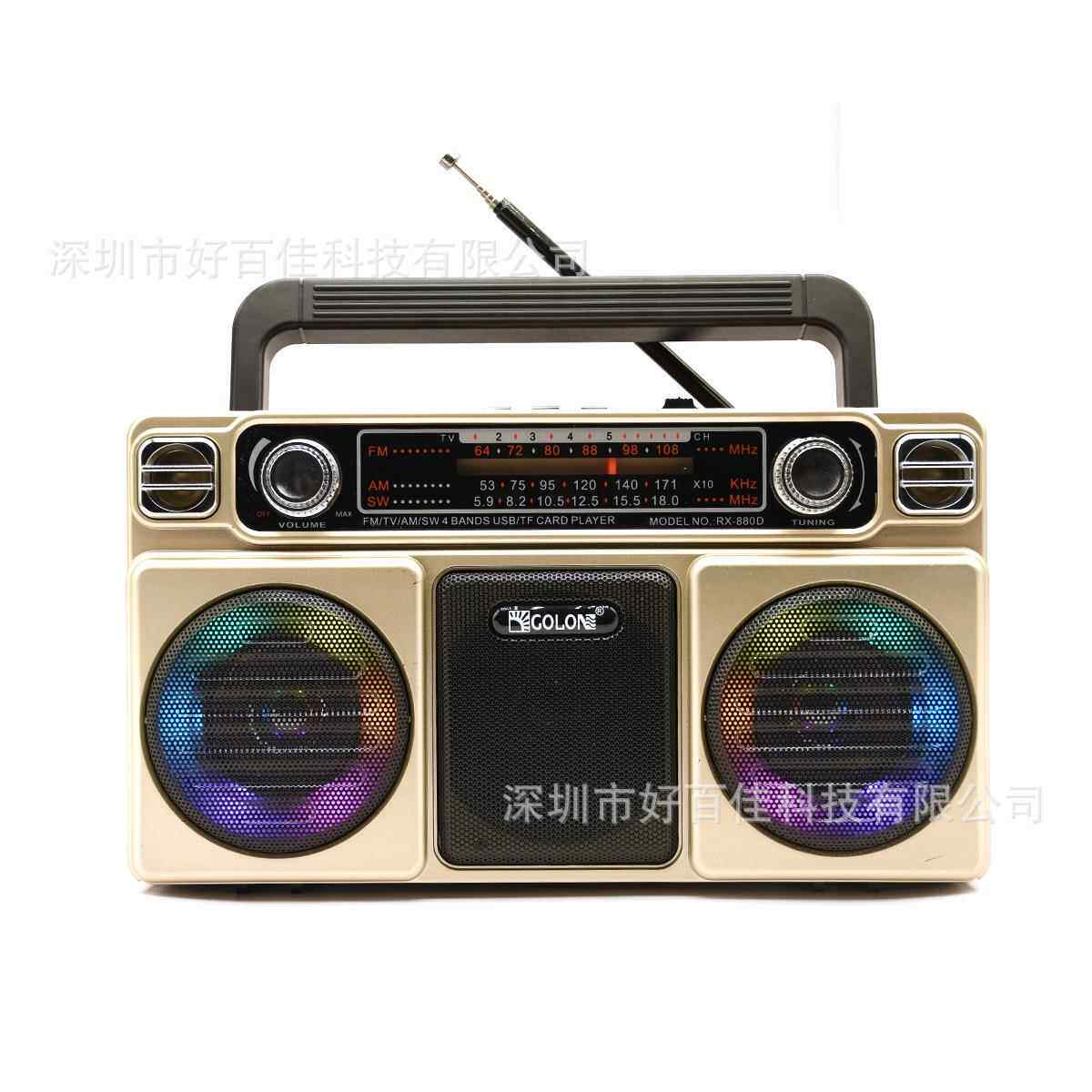 亚马逊复古蓝牙便携式音箱外贸4波段TF卡/USB收音机