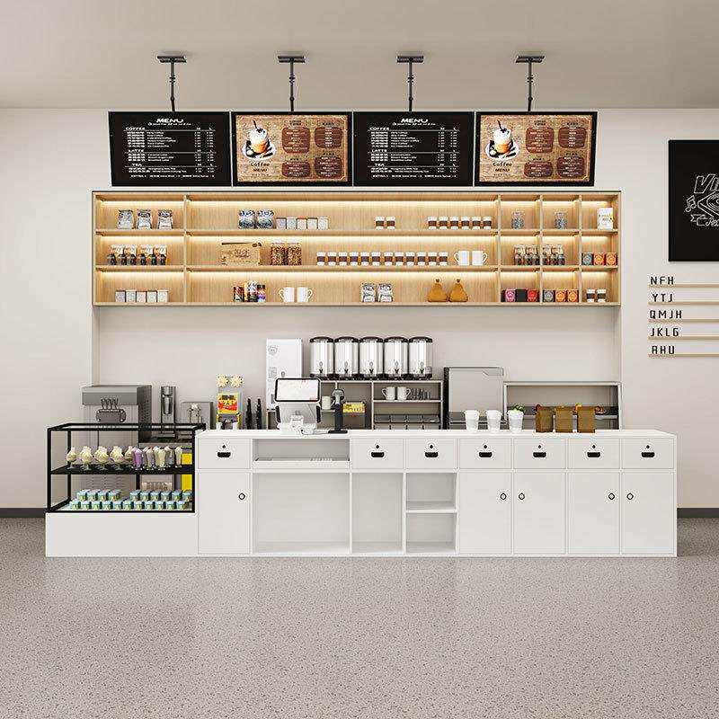 奶茶店吧台收银台咖啡蛋糕烘焙店柜台一体简约餐饮出餐前台接待台