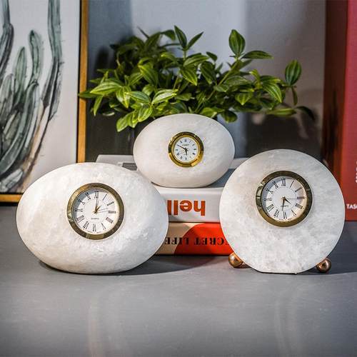 现代简约桌面钟表摆件客厅卧室电视柜办公桌天然石材装饰钟表摆件