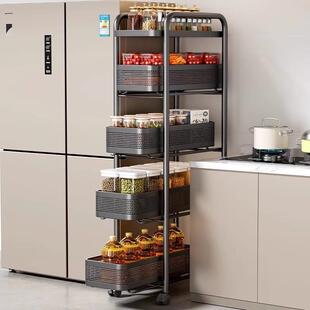 厨房夹缝置物架极窄缝隙收纳柜多层冰箱侧面抽拉柜落地果蔬小推车