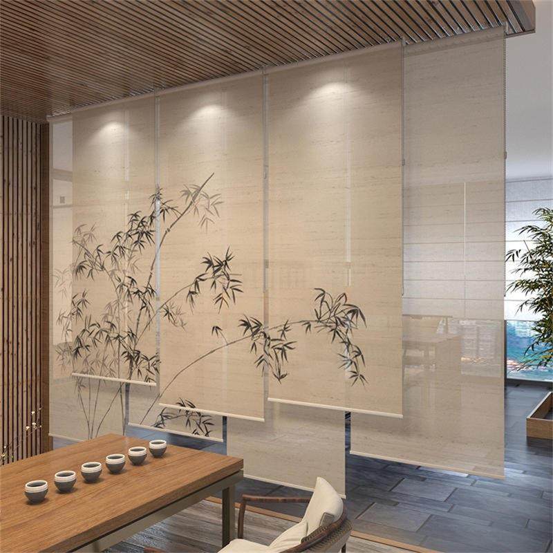 新中式办公室卷帘窗帘遮光升降遮阳帘电动拉卷式窗户软隔断遮挡帘