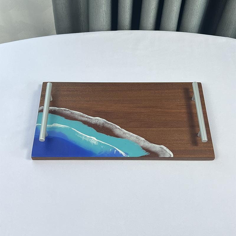 海浪款托盘实木托盘树脂托盘 手工制品树脂滴胶实木托盘厂家