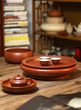 SI6K潮州原矿朱泥茶船纯手拉紫砂茶盘章氏古铜钱12寸家用工夫茶具
