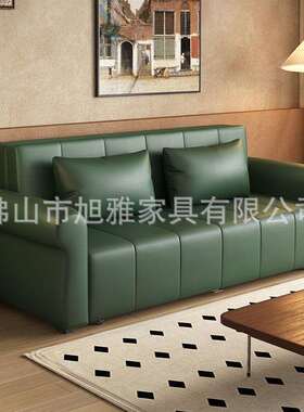 现代简约皮艺款多功能储物酒店办公室客厅直排双人位沙发床两用