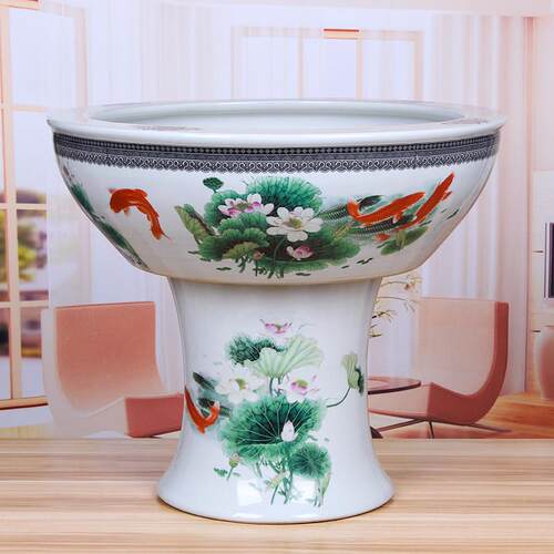 陶瓷鱼缸景德镇瓷底座创意金鱼缸高脚水浅乌龟缸睡莲碗莲养鱼养花