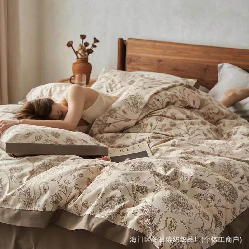 轻奢全棉100支长绒棉加厚磨毛四件套 秋冬纯棉被套三件套床上用品