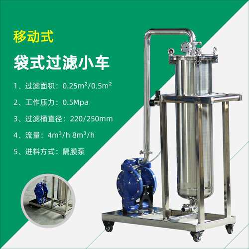 供应涂料、油漆、色浆用不锈钢袋式过滤器移动式袋式过滤小车