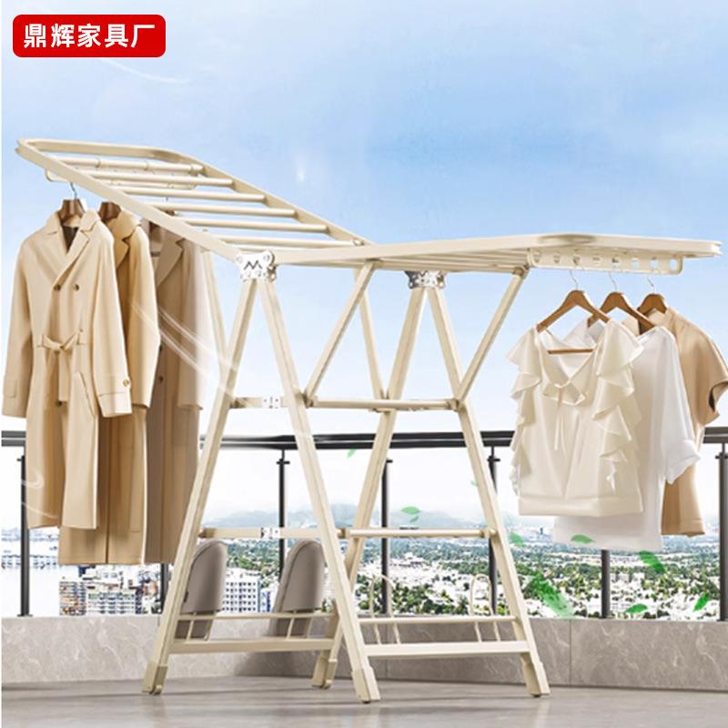 家用折叠晾衣架室内阳台晾衣杆简易晒衣架卧室免安装多层挂衣架子