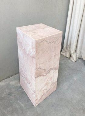 轻奢粉色天然大理石立柱客厅玄关墩子雕塑展示底座床头柜装饰摆件