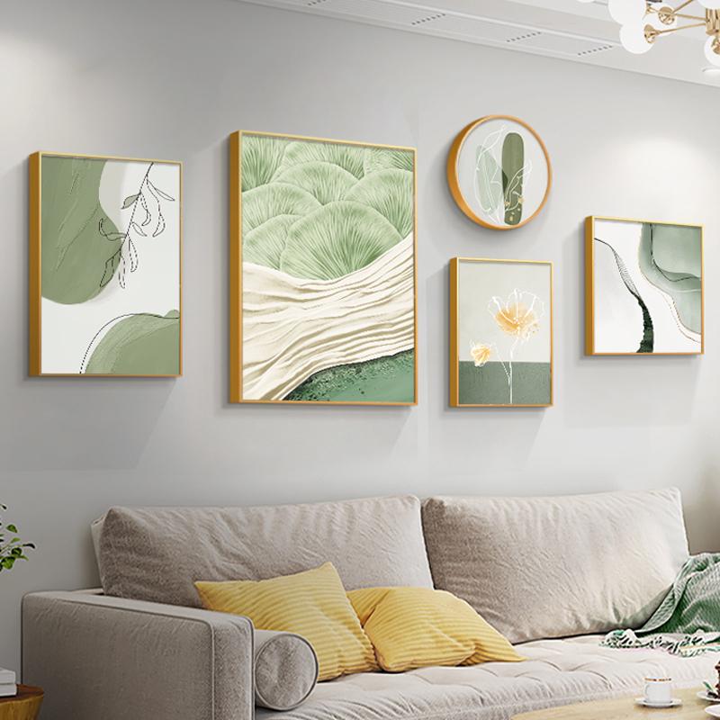 北欧风客厅装饰画抽象风景沙发背景墙挂画小清新餐厅挂钟组合壁画