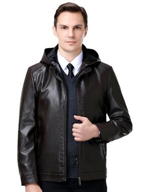 短端新款皮衣男秋冬加绒保暖款绵羊皮外套拆卸高可连帽2201-C皮夹