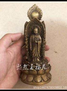 仿古纯铜三面佛摆件黄铜西方三圣佛像古玩收藏家居装饰工艺品摆件