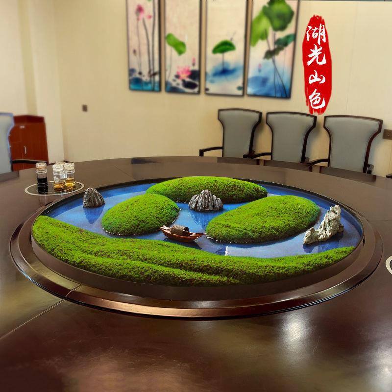 新中式转盘中间摆花大圆桌盆景桌芯摆件桌花圆形微缩景观餐桌装饰