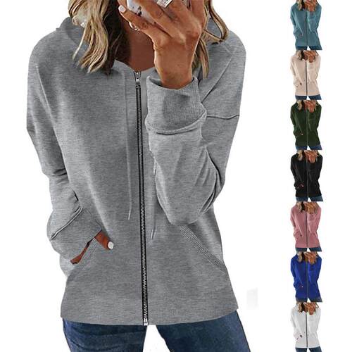Zipper cardigan jacket, Asian women's hooded