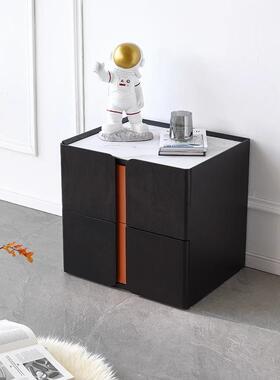 设计师TJSRKYQ-M671#高端方形岩板极简床头柜实木现代简约卧室床