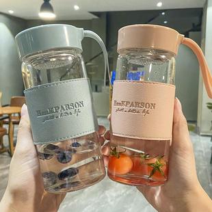 ins玻璃水杯茶水分离便携杯子家用水晶高颜值女生玻璃杯批发咖啡