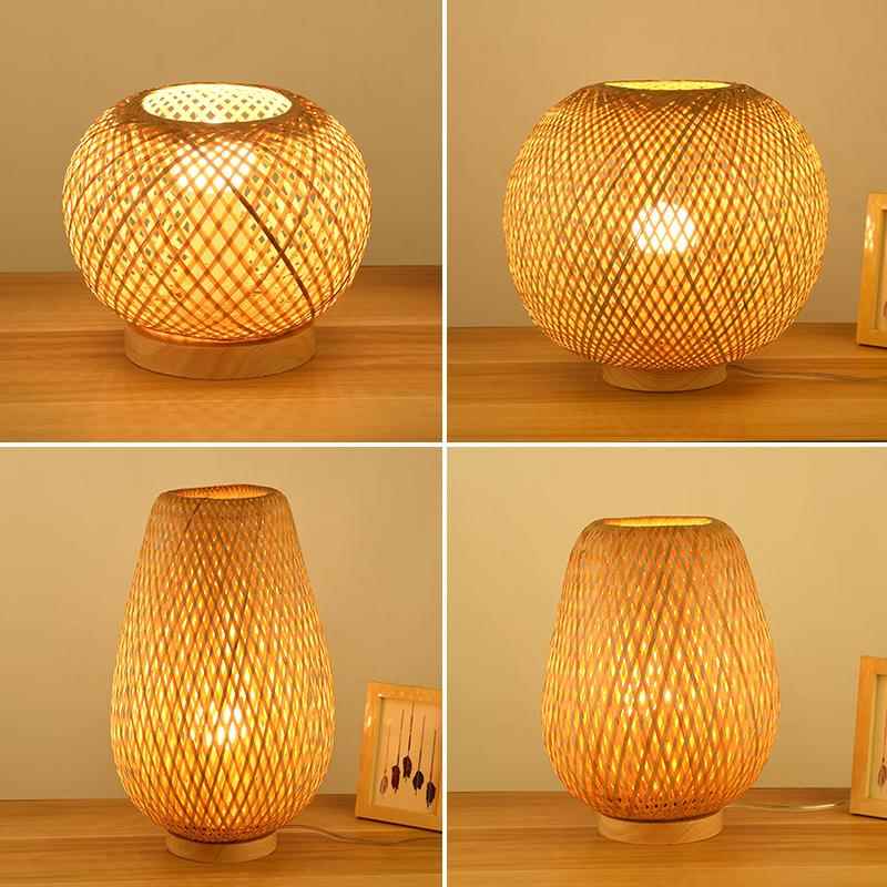 竹编现代新中式卧室床头灯竹艺日式书房民宿实木台灯创意装饰灯饰