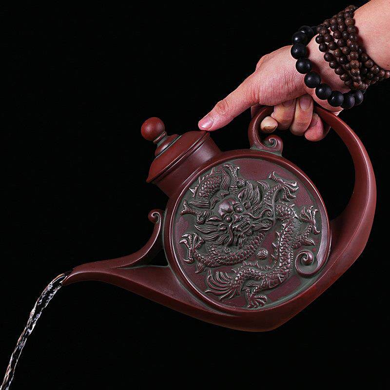 紫砂壶纯手工宜兴花茶壶茶具套装陶瓷青铜器泡茶壶朱泥大龙紫砂壶