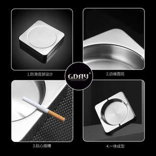 双层烟缸欧式 不锈钢四方形烟灰缸酒吧台面烟灰盅创意个性 高档烟盅