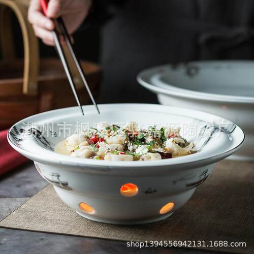 酒店家用陶瓷加热炉酒精陶瓷餐具烤鱼炉盘干锅菜炉蜡烛加热圆形炉