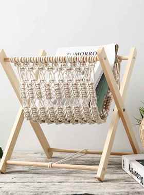 志架置物架书落地手工编织EIF棉绳杂志架收纳架杂宿民装饰拍照道