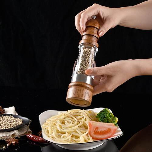 跨境橡木胡椒研磨器厨房手动胡椒粉调味瓶陶瓷芯香料研磨器
