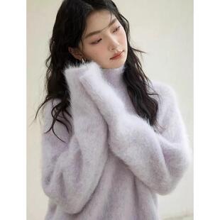 日系早春秋奶fufu软糯高领毛衣女慵懒风内搭纯色针织衫氛围感上衣