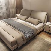 真皮床大象耳朵现代简约小户型实木储物双人婚床主卧大床轻奢意式