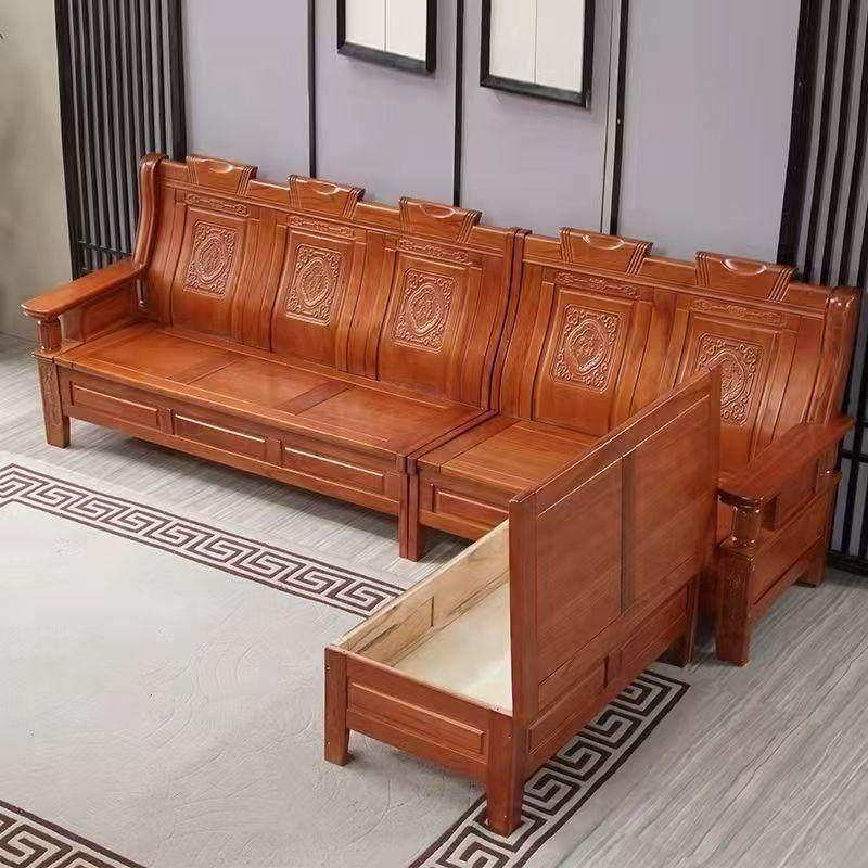 中式木ALC实木沙发几组家用出租茶房客厅质三人位雕合花农村小户