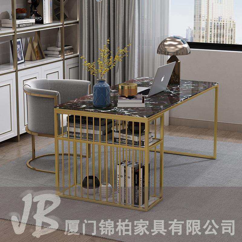 北欧台式电脑桌写家用简约书房字大理石书桌JB7-4-1室字卧台岩板