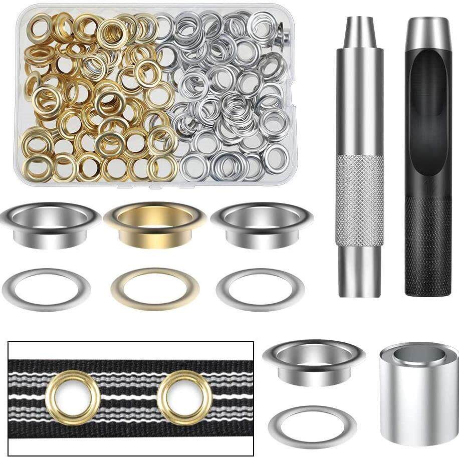 100套内径12mm2色气眼+3件安装工具金属铜多色鸡眼帐篷扣亚马逊