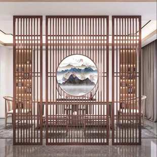 新中式 饰镂空格栅铁艺隔断 新款 屏风办公室茶室入户遮挡背景墙装