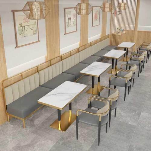 轻奢餐桌椅商用意式餐厅椅子西餐厅奶茶店餐桌椅组合不锈钢包边桌