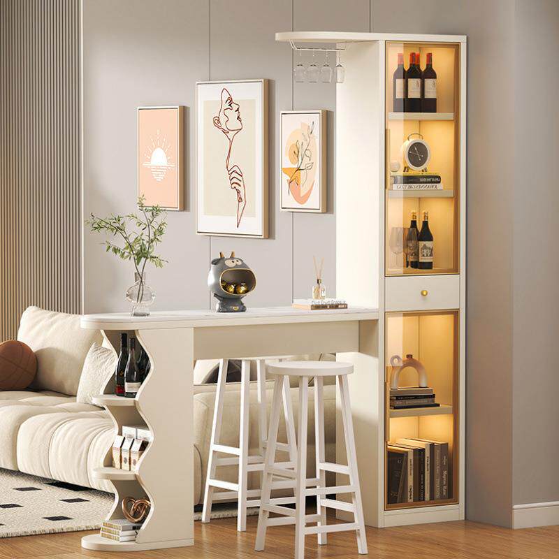 岩板奶油风吧台桌家用客厅隔断柜餐厅酒柜餐边一体柜子靠墙玄关柜