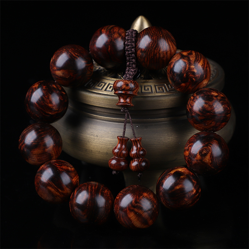 【附鉴定证书】精品海南黄花梨源头好货2.0cm男士佛珠紫油梨老料