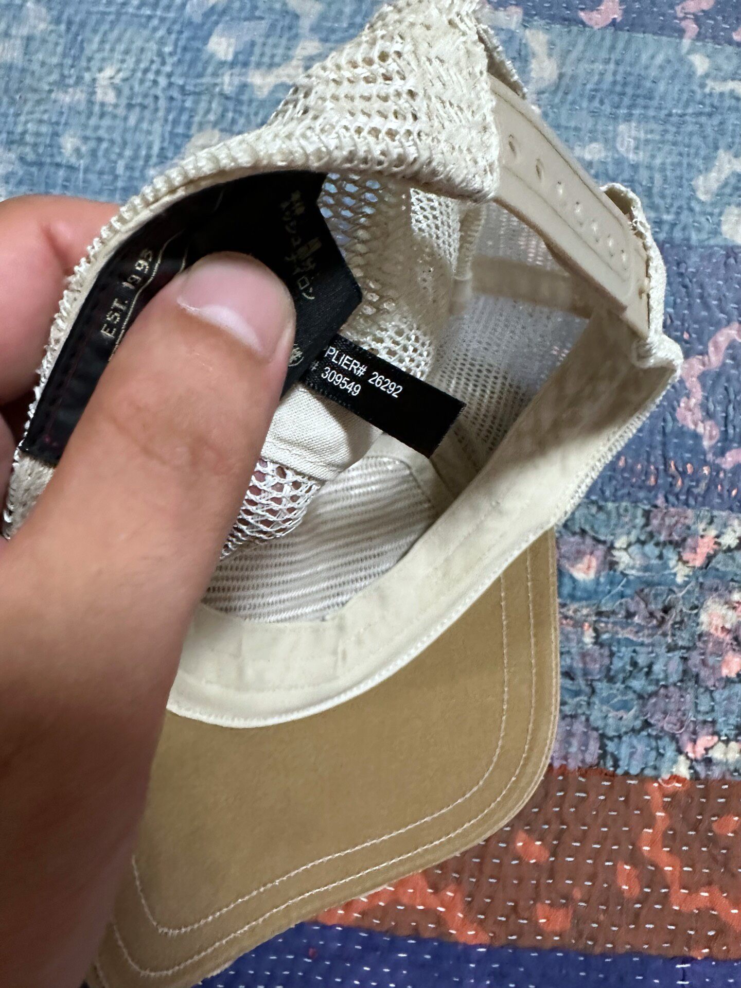 RRL Brown Trucker Hat with Red Patch — label