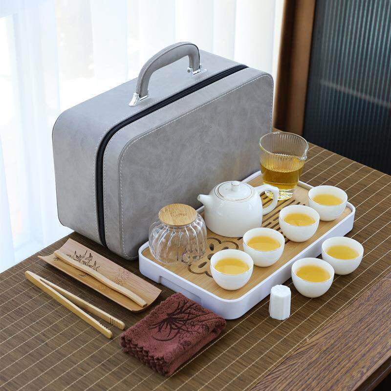 收纳茶具 羊脂玉白瓷家用泡茶套装带茶盘 简约功夫便携旅行茶艺装
