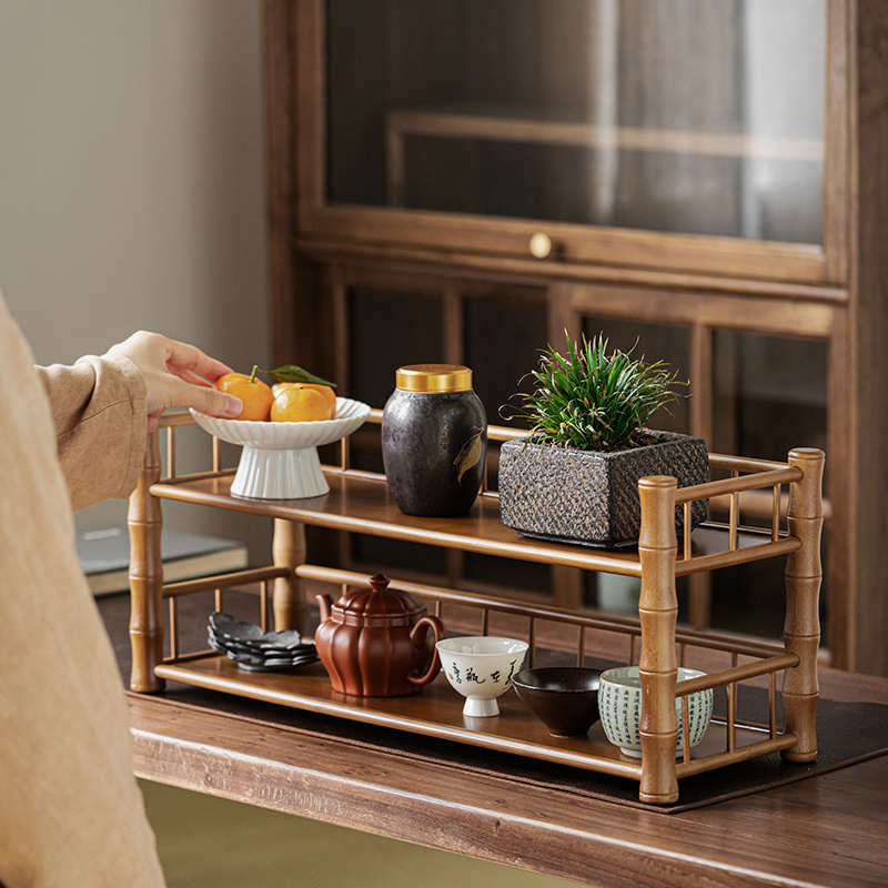 竹制茶具多宝阁博古架茶杯紫砂壶摆放茶壶收纳架桌面上置物架