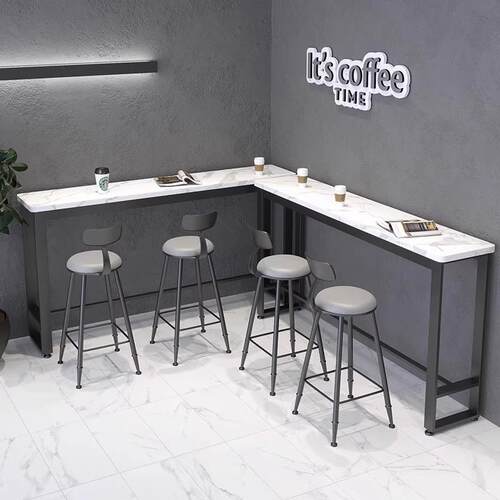 吧台桌椅组合奶茶店长条桌酒吧台烘焙店商用靠墙桌咖啡厅高脚桌椅
